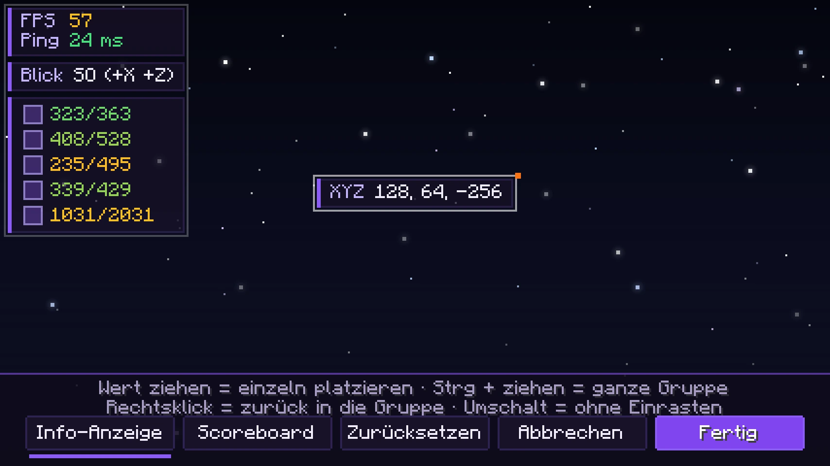 Der Anordnen-Editor: Anzeigen im Spiel frei verschieben