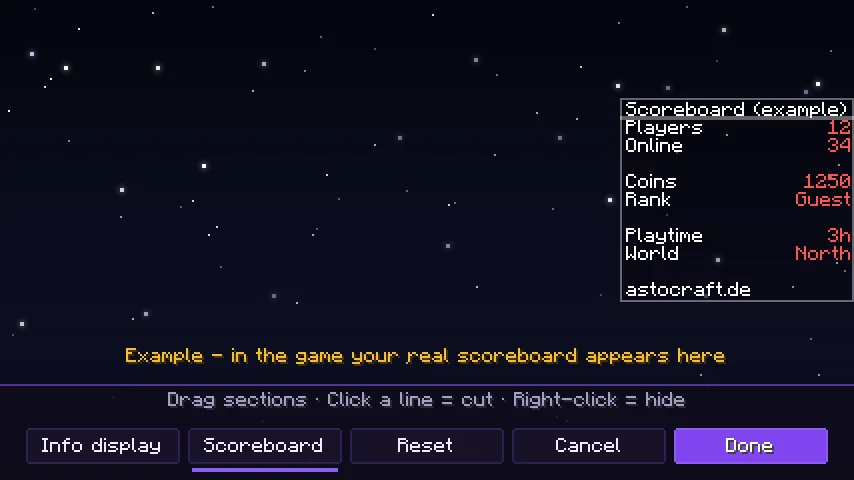 The scoreboard editor in the game